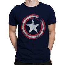 Captain America Distressed Shield Navy T-Shirt Navy - £19.92 GBP