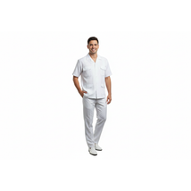 Men 2pc Stacy Adams leisure suit guayabera traditional matching Set 2201 White image 3