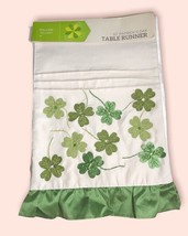 St Patrick&#39;s Day Table Runner Green Shamrocks White Green 13x72&quot; - $36.14