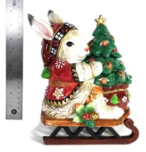 Fitz &amp; Floyd Christmas Lodge Rabbit on Sled w Christmas Tree Lidded Cand... - £29.34 GBP
