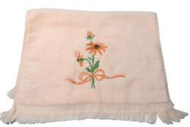 Vtg Ames Peach Floral Hand Towel Velour Terrycloth Daisy Cotton USA Embr... - £7.77 GBP