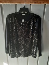 Talbots Black Sequin Front Crew Neck Tee NWT Sz XLP - $39.60