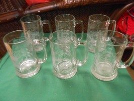 Great Collectible Set of 6 Etched GLASS MUGS 4 Santa Maria 2 Columbus Vo... - £37.65 GBP