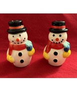 Vintage 2 Ceramic Snowmen Salt &amp; Pepper Shakers 3&quot; Tall Unmarked - $13.87 CAD