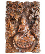 Carved Wood Wall Art Decoration Sculpture Panel - BUDDHA IN PEACE - East... - £312.47 GBP