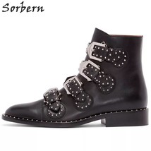 White square heel ankle boots for women rivets round toe shoes woman girls shoes autumn thumb200