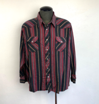 Wrangler Mens Flannel Pearl Snap Shirt 3XL Stripes Red Black Cotton Western - £17.34 GBP