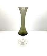 Bud Vase Art Glass 2 Tones Clear And Smokey Olive Green Swirl Stem - £7.08 GBP