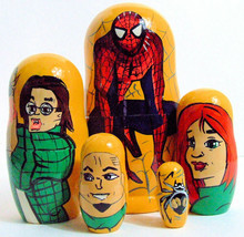 5pcs Handpainted Russian Nesting Doll Of Spiderman Large - £27.65 GBP