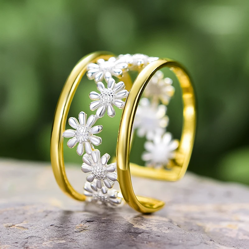 Elegant Little Daisy Flower Adjustable Rings for Women Real 925 Sterling Silver  - $35.72