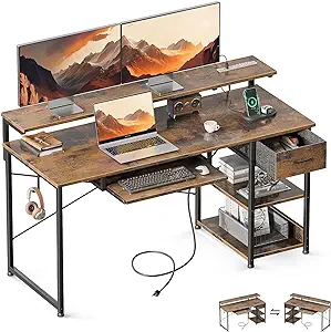 Computer Desk With Keyboard Tray, 55 Inch Office Desk With Power Outlet,... - $240.99
