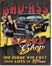 Bad Ass Speed Shop Muscle Car Garage Chevy Bel Air Wall Decor Metal Tin Sign - £12.69 GBP