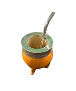 Handmade Yerba Mate Mug + Straw from Argentina - Leather and Metal Trim ... - $108.30 CAD