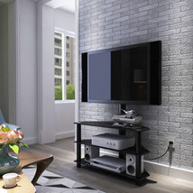 Black Multi-function TV Stand Height Adjustable Bracket Swivel 3-Tier - £122.03 GBP