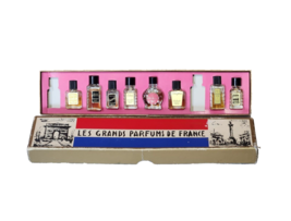 Vintage Les Grands Parfums de France 8 mini bottles in box Paris Travel ... - $746.36 MXN