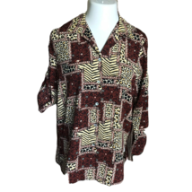 Impressions Button Up Collared Shirt ~ Sz M ~ Animal Print ~ Roll Sleeves - $13.49