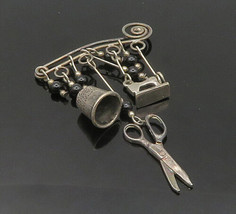 925 Sterling Silver - Vintage Black Onyx &amp; Assorted Charms Sweater Pin - TR2920 - £48.45 GBP