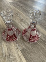 Ruby Red Flash Cut Glass Candle Holders AnneHutte   Germany Vintage Set Of 2 - £15.55 GBP