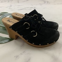 Korks Womens Woodley Clogs Size 9 Black Suede Lace Up Chunky Block Heel - £31.64 GBP