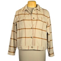 Joie Womens Large Cropped Shacket Plaid Button Up Pockets Neutral Casual... - $27.17
