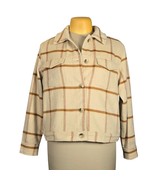 Joie Womens Large Cropped Shacket Plaid Button Up Pockets Neutral Casual... - $27.17
