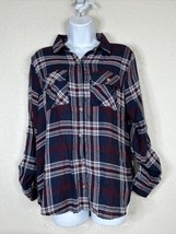 Polly Esther Womens Size M Navy/Red Plaid Pocket Button Up Shirt Long Sleeve - £5.38 GBP