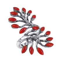 Blossoming Branches Red Coral Petals .925 Silver Wrap Ring-9 - £22.07 GBP