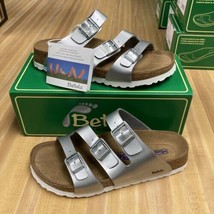 Women&#39;s Betula Birkenstock Leo Soft Sandals Metal Silver Narrow fit Size 8 US - £55.81 GBP