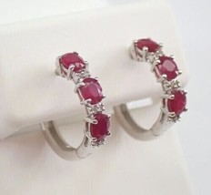 2Ct Oval Cut CZ Red Ruby Huggie Hoop Earrings 14K White Gold Plated - $133.64