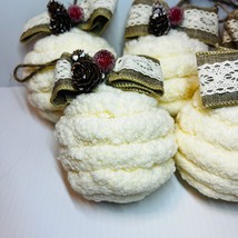 Christmas Ornaments Set Of 5 Off White Round Cloth Pinecones Country Rib... - £23.65 GBP