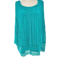 Woman Within Tunic Top Women&#39;s 26/28 Teal Blue with Crochet Overlay Layer - £17.40 GBP