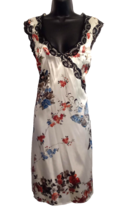 Charlotte Russe Tank Slip DRESS size L Satin Butterfly Floral Print w Bl... - $19.75