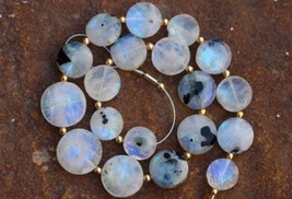 Natural, 19 piece faceted Rainbow white Moonstone disc gemstone beads 10--14 mm  - £63.79 GBP