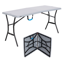 5 Foot Rectangle Fold-In-Half Table, Indoor/Outdoor Essential, Gray, 60.... - $72.61