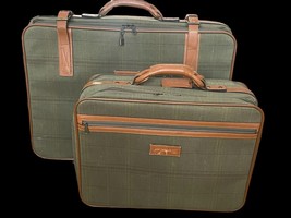 Pegasus Suitcase Luggage Set Travel Bag Carry-On Plaid Leather Green Nyl... - $787.63 MXN