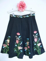 Persaman New York Embroidered Floral Flared Skirt 2 Black Nordic Inspired - $24.99