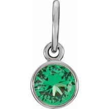 14K White Gold 4mm Round Imitation Emerald Birthstone Charm - $121.00