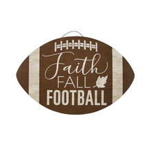 NEW Faith Fall Football Shaped Wooden Wall Sign 16 x 10.5 inches brown &amp; white - £7.86 GBP