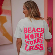 Beach More Worry Less S/S Graphic Screen Print Tee Womens Medium - £18.03 GBP