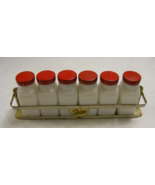 Vintage Griffiths Metal Spice Rack Holder &amp; 6 Milk Glass Bottle Shaker R... - €63,32 EUR