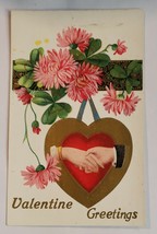 Antique Valentine Greetings Embossed divided back Postcard Holding Hands... - $7.42