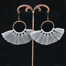 Gray Polyster &amp; 18K Gold-Plated Fan Tassel Drop Earrings - £10.21 GBP