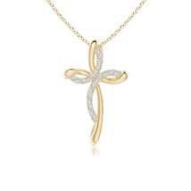ANGARA Lab-Grown 0.13 Ct Diamond Ribbon Cross Pendant Necklace in 14K Solid Gold - £433.08 GBP