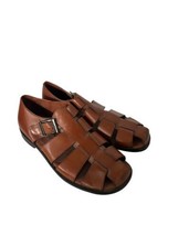 JOHNSTON &amp; MURPHY Mens Shoes Brown Leather Fisherman Flat Sandal Buckle ... - $37.43
