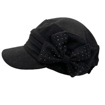 Womens Fashion Hat Cap Black Bow Jewels Elastic Back One Size - £8.61 GBP