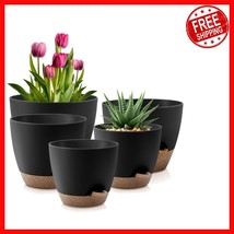 Chic Black Brown Plant Pot Set: 5 Self-Watering Planters with Drainage H... - $799.01 MXN