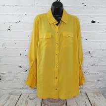 Charter Club Womens Plus Size 0X Roll Tab Button Front Blouse Golden Yellow - £13.40 GBP