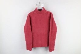 Vtg 90s LL Bean Womens M Faded Blank Cotton Ribbed Knit Turtleneck Sweater Pink - £40.66 GBP