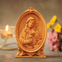 Wooden reliefs of Immaculate Heart of Mary,  Religious Catholic Statue - £48.63 GBP