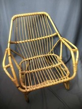 Rattan Bamboo Vintage Low Profile Lounge Chair Patio Deck Lawn Armrest Seat - $235.12